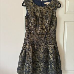 Aidan by Aidan Mattox Gold and Navy Midi Dress